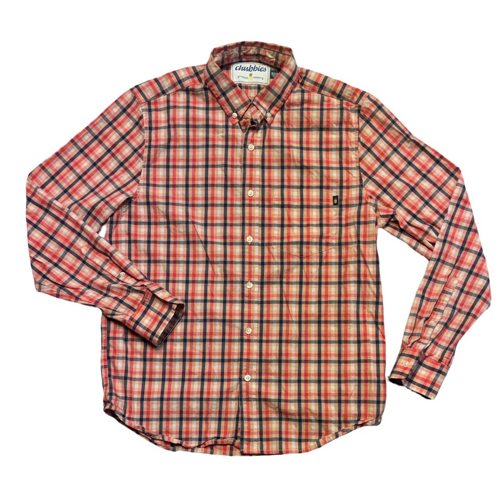 Chubbies mens M Medium pink blue check plaid cotton oxford button up shirt EUC